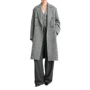 Vince 'Herringbone' Grey Wool Double Breasted Coat Size M